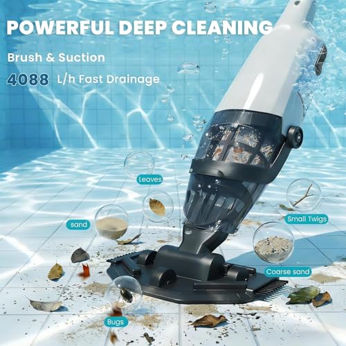 Cordless Pool Vacuum Cleaner, 15 GPM Suction, 60-Min Runtime