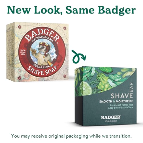 Badger Shaving Soap Puck, Organic Moisturizing Shave Soap Bar, Rich Lasting Lather, Light Natural Scent, Plastic Free & Vegan Shave Soap for Men & Women, 3.15 oz Bar