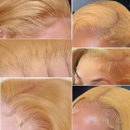 Honey Blonde Lace Front Wig Human Hair 27# Colored Blonde Wig Human Hair Lace Front Wigs Body Wave Glueless Wigs Human Hair Pre Plucked HD 13x4 Lace Frontal Wigs Human Hair 180% Density 24 Inch