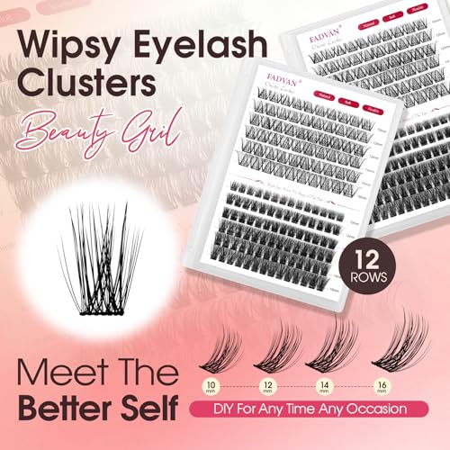 FADVAN Lash Clusters 144PCS D-Curl 10-16mm Mixed Extensions
