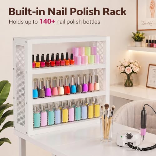 Oakvera Manicure Table with Double Tabletop & 3-Tier Storage