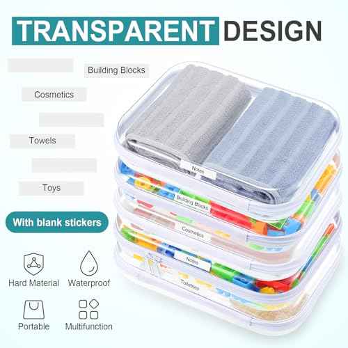Sanwuta 10 Pcs Hard Zipper Case Clear Hard Pouches Plastic Zipper Pencil Box Toy Storage Bins Portable Plastic Container for Travel Toiletry Office Cosmetic Block Puzzle Organizer(M,Clear)