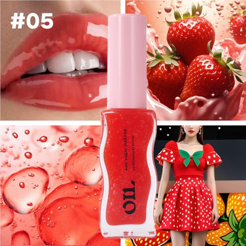 High Shine Smooth Finish Fruit Strawberry Honey Essence Lip Oil, Long-lasting Moisturizing, Lip Line Smoothing, Transparent Pearl Lip Glaze, 8ml 2PCS