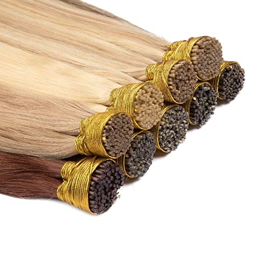 I Tip Remy Human Hair Extensions Cold Fusion Hair Piece Pre Bonded Keratin Stick In Hair Extensions Long Straight #18/613 Golden Brown Highlighted Bleach Blonde Hairpieces 100 Strands 100g 18"