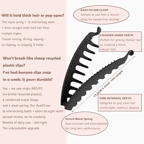 Vrose Flosi Retro Banana Clip for 3-4.5" Ponytails - No Crease, Secure Hold