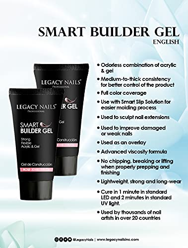 LEGACY NAILS SMART BUILDER GEL 1oz - Odor-Less, Full-Color Coverage, Advanced Viscosity Formula, Perfect for Sculpting Nail Extensions (Rose)