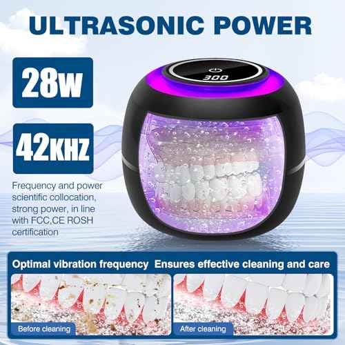 Dental Ultrasonic Retainer Cleaner Machine: 42KHz 28W 180ml,Dental Cleaning Pod for Dentures, Aligners & Mouthguards