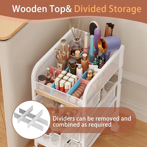 Rolling Makeup Cart Organizer with 3 Drawers - Slim Floor Storage