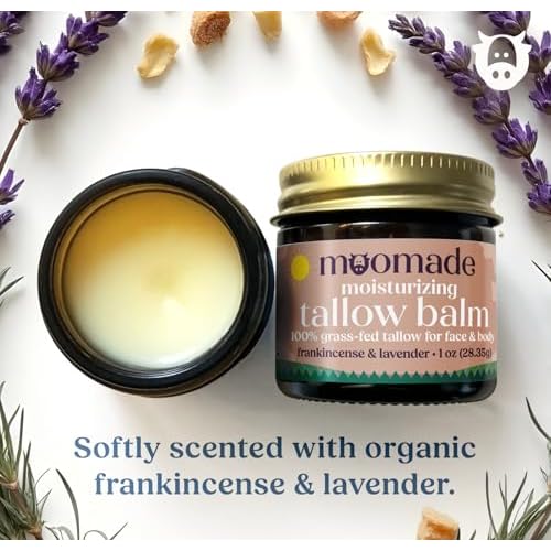 Organic Beef Tallow Balm with Frankincense, Lavender, & Rosehip Oil, 1 oz ? Hand Made in USA Tallow Moisturizer for Dry, Sensitive Skin, Rosacea, Eczema | Natural Hydration for Face & Body