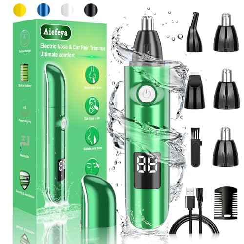 Nose & Facial Hair Trimmer - Painless Eyebrow & Nose Trimmer for Men & Women, IPX7 Waterproof, USB Rechargeable, Easy Cleaning, All-in-One (Green)