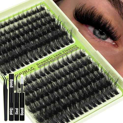 Thick Lash Clusters Kit 12-24mm Long Fluff Cluster Eyelash Extensions 180D+240D D Curly Individual Lashes Clusters Kit DIY Lash Extension Kit with Lash Bond and Seal for Eyelash Clusters by TOOCHUNAG