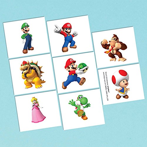 Vibrant Multicolor Super Mario Brother Tattoo Favors - 2" x 1.75" (Pack of 8) - Kid-Friendly Temporary Tattoos - Perfect for Party Bags & Fun Events