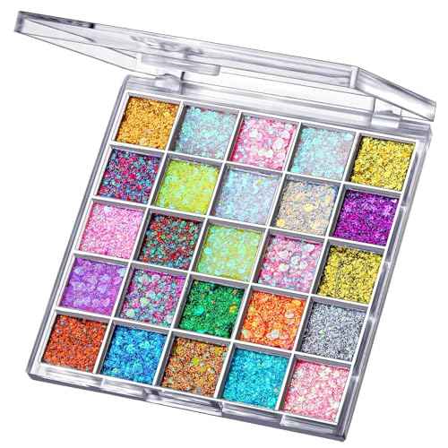 FANDAMEI 25 Colors Face Glitter, Face Glitter for Women Kids Girls, Glitter Gel No Glue Needed, Glitter for Body Hair Halloween Rave Carnival Makeup