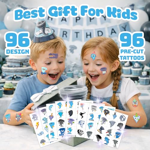 96 PCS Tornado Temporary Tattoos for Kids | Weather Party Favors