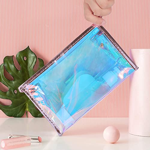 BESARME10 Pcs Holographic Makeup Bags Bulk, Clear Portable Zippered Toiletry Bag for Bachelorette Party Favors Waterproof Cosmetic Bags Wedding Gifts for Bride Bridesmaids