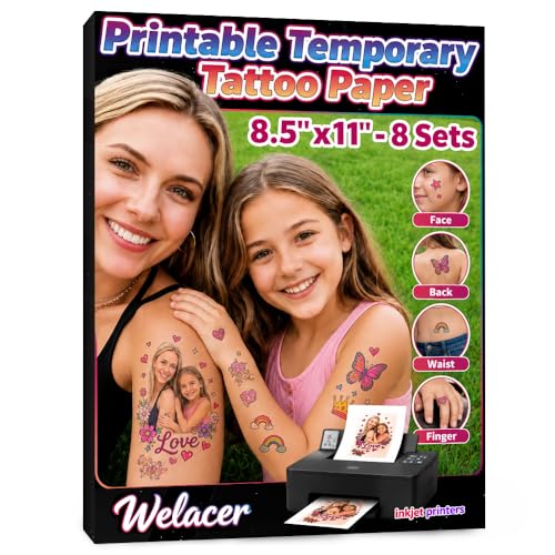 Printable Temporary Tattoo Paper for Inkjet Printer - 8 Sheets