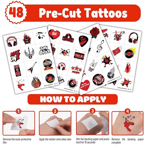 72-Pc Rock and Roll Party Favors Set with Tattoos & Slap Bracelets