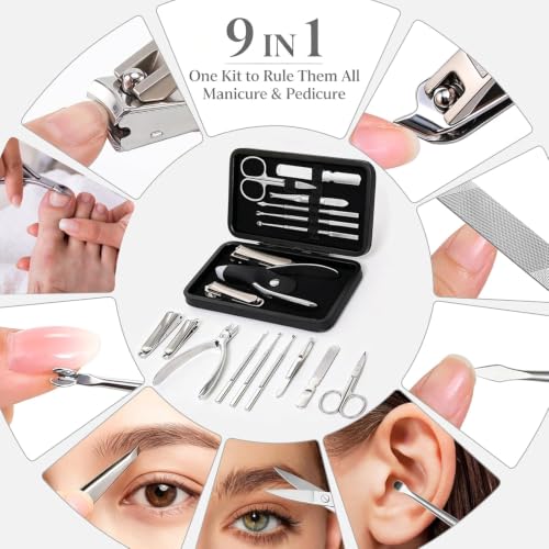 Leipple 9-in-1 Manicure & Pedicure Kit with Magnetic Leather Case - Black