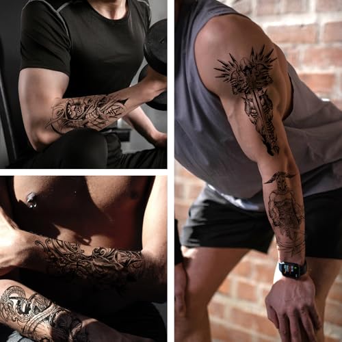 VERKSTAD Black Realistic Half Sleeve Temporary Tattoos (42 Sheets)