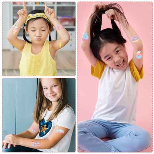 Sweet Doughnut Tattoos Temporary - 200+ Sassy and Six Birthday Decorations Sweet Ice Cream Fake Tattoo Stickers Happy 6th Birthday Donut Themed Party Decoration Favors Supplies Prizes Gifts