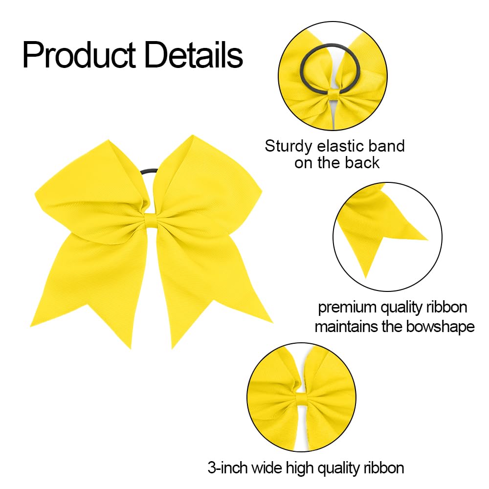 Cheer Bows and Hair Accessories for Cheerleading and Softball - 8Inch Hair Bows, Ponytail Holders, Ribbons for Girls, Women, and Cheerleaders - Yellow Hair Ties