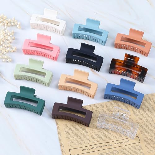 3.5 Inch Hair Claw Clips, 12 Pack Square Jaw Clips for Thick & Thin Hair