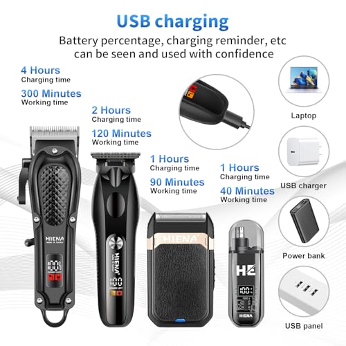 HIENA PRO Hair Clippers for Men Professional, Cordless Barber Clipper & T-Blade Beard/Hair Trimmer Set, Electric Razor Foil Shaver Nose Trimmer Barber Kit, Men's Hair Cutting Kit