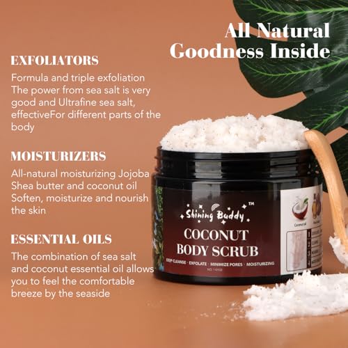 Coconut Body Scrub Exfoliator with Natural Ingredients Exfoliating Body Scrub for Women£¬Pure Oils and Dead Sea Salt Minerals£¬Moisturizing and Nourishing Skin(16.9oz)