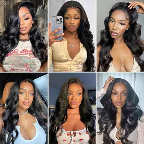Body Wave Bundles with Closure Brazilian Human Hair 3 Bundles with Closure(10 12 14+10) Inch Body Wave 100% Unprocessed Virgin Hair Bundles with 4x4 Lace Closure Free Part Natural Color