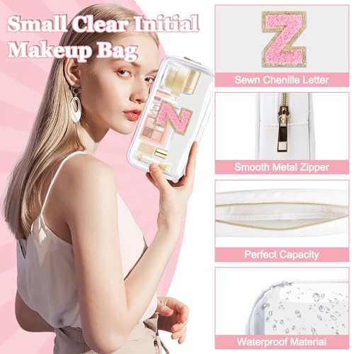 Clear Personalized Makeup Bag with Chenille Letter Patch