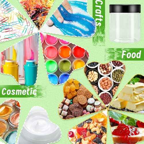 20Pcs 4oz Plastic Slime Containers with Black Lids,Round Refillable Travel Storage Sealed Jars Clear Wide Mouth Container for Candy,Food Storage,Makeup,Cosmetics,Lotions,Eye Shadow,Cream,Samples