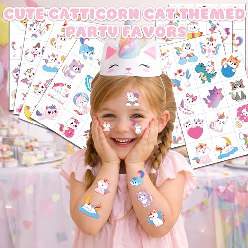 96 PCS Caticorn Temporary Tattoos for Kids - Party Favors