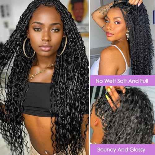 Human Braiding Hair for Boho Braids 100% virgin Human Hair 110g 16-24 Inch Curly Knotless 12A Deep Wave Bulk Bohemian Braiding Hair for 2 Bundles/Pack Extensions (Natural Black-Deep Wave, 22 Inch)