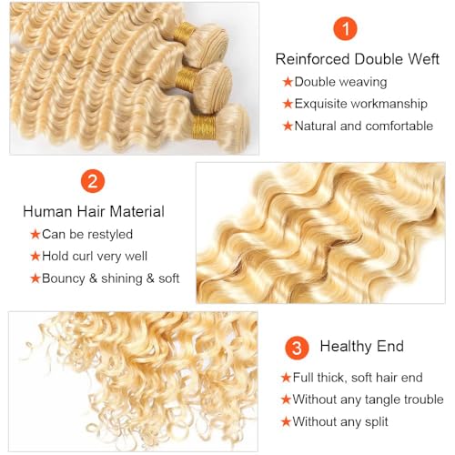 #613 Blonde Deep Wave Human Hair Bundles 12-16 Inch