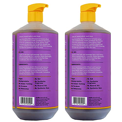 Alaffia Shampoo, Lavender 2-Pack ? EveryDay Shea Sulfate-Free Shampoo with Moisture-Rich Shea Butter and Coconut Oil, 32 Oz Ea
