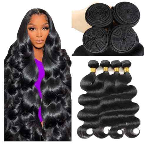 12A Human Hair Bundles 20 22 24 26 Inch Body Wave Bundles Human Hair 100% Unprocessed Brazilian Virgin Weave 4 Bundle for Women Natural Black Wavy Human Hair Extensions
