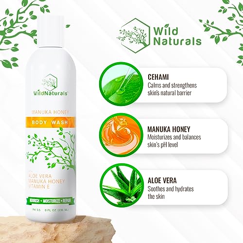 Manuka Honey Eczema and Psoriasis Body Wash ? Organic, Natural Body Wash with Aloe Vera, Cehami, and Manuka Honey ? Plant-Based, Sulfate-Free, Cruelty-Free Skincare