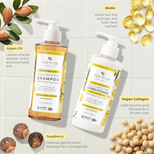 Biotin Shampoo and Conditioner Set for Fine Hair - Gentle, Sulfate-Free, with Vegan Collagen & Argan Oil