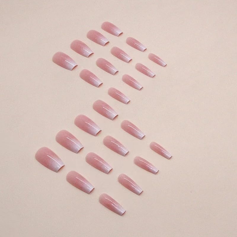 Magrace Press on Nails Medium Nude Fake Nails French Tips Full Cover Square False Nails with Designs 24 Pcs Stick on Nails for Women and Girls (A-1)