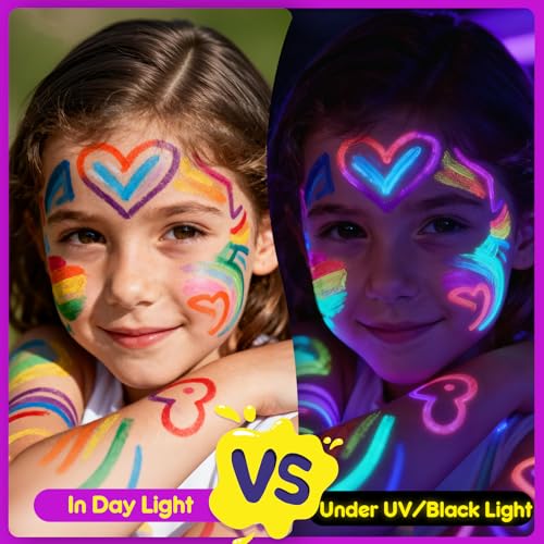 10 Glow in the Dark Face Paint Sticks under UV Light, Kids Easter Basket Stuffers, Washable Neon Body Paint Crayons, Mess-Free Black Light Paint for Glow Party Supplies Makeup Trendy Gifts