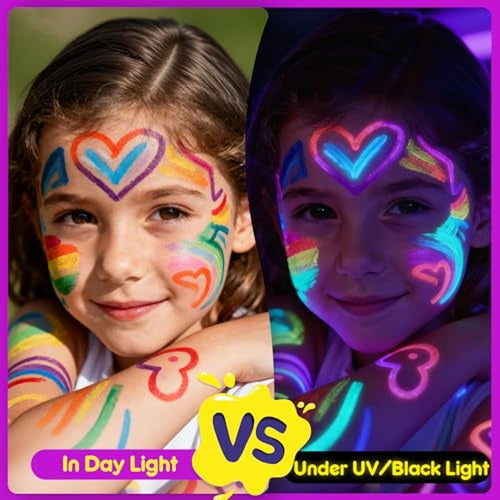 10 Glow in the Dark Face Paint Sticks under UV Light, Kids Easter Basket Stuffers, Washable Neon Body Paint Crayons, Mess-Free Black Light Paint for Glow Party Supplies Makeup Trendy Gifts