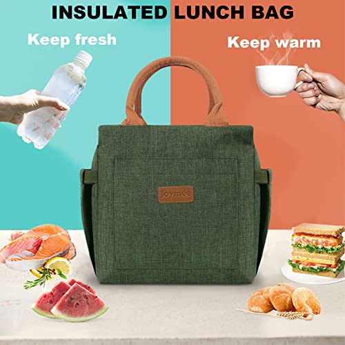 Joymee Lunch Bag Women Insulated Lunch Box with Adjustable Shoulder Strap Large Reusable Leakproof Spacious Cooler Tote for Women Men Adult with Bottle Holder and Side Pockets - Green