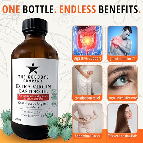 The Goodbye Company Extra Virgin Castor Oil 250ml - USDA Organic & Cold Pressed
