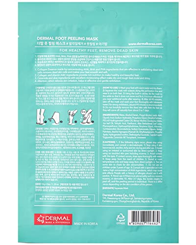 DERMAL KOREA Foot Peeling Mask 3 Pack For Dry Foot And Cracked Heel & Callus With Aloe Vera And Collagen - Exfoliating Peel Mask With Aha, Bha, & Pha And For Moisturizing, Soothing & Refreshing Feet