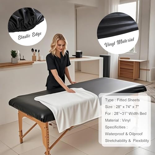 Waterproof Vinyl Massage Table Cover - Fitted Elastic Spa & Lash Bed Protector