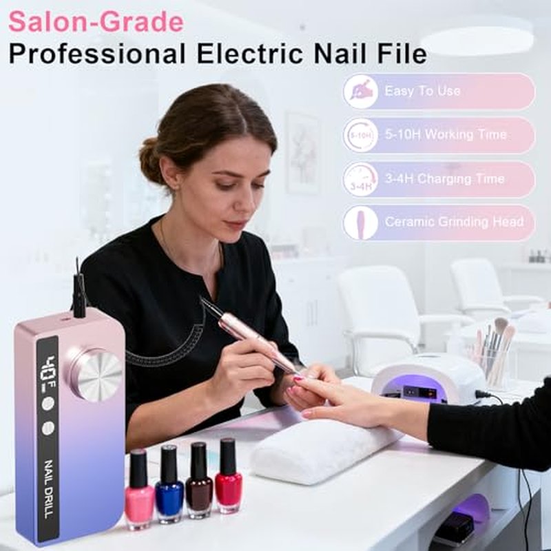 Professional Electric Nail Drill 40,000 RPM with 12 Bits - Rechargeable & Portable for Salon & Home Use