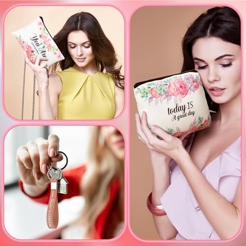 Hillban 32 Pcs Canvas Cosmetic Bag Bulk with Inspirational Quotes