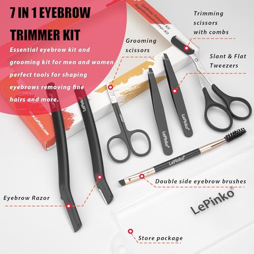 7-in-1 Eyebrow Trimmer Kit with Scissors, Tweezers & Razors