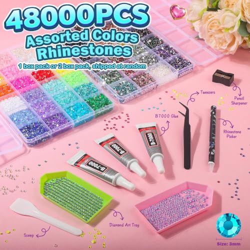 EgticLive 48 Colors 48 Grids Resin Jelly Rhinestones Bedazzling Kit for DIY Crafts - 48000 Pcs