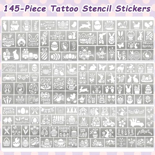 145 Piece Easter Face Paint Stencils & 8 Body Markers Set